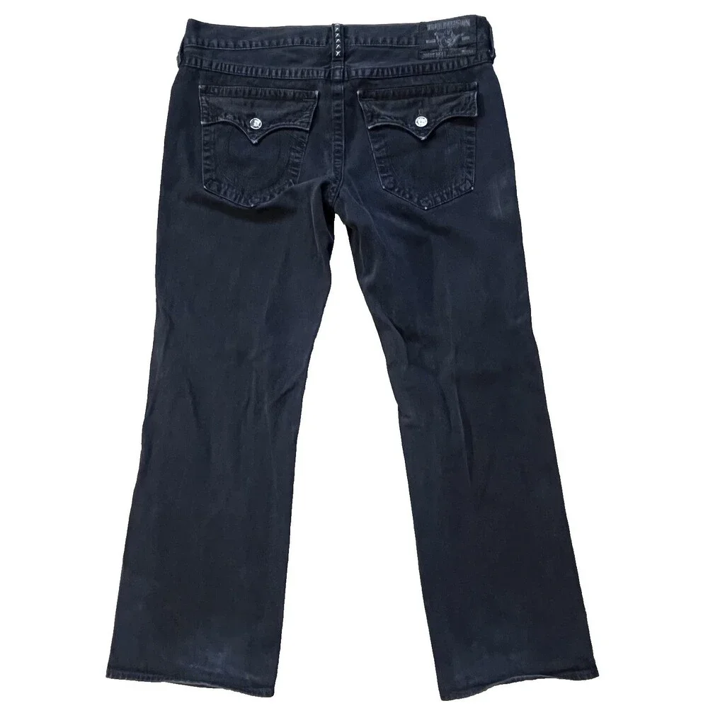 True Religion Mens 40x33 Black Denim Coin Pocket Straight Leg Jeans Rivets